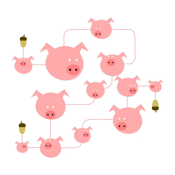 Multiple pig faces with acorns connected together — Stock Photo, Image