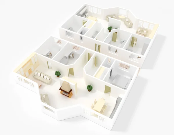 3d renderização de apartamento mobiliado duplo — Fotografia de Stock