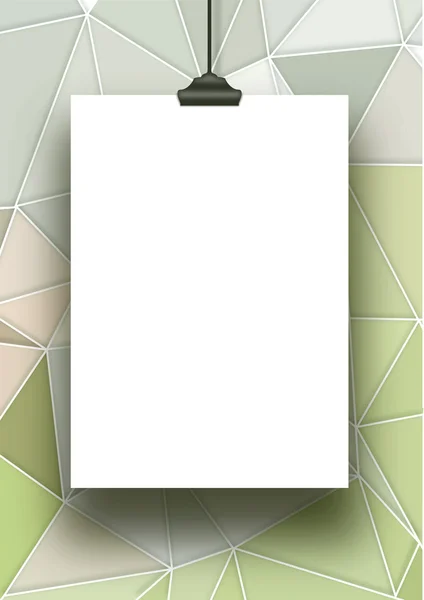 Folha de papel vertical pendurada com clipe em abstrato esverdeado — Fotografia de Stock