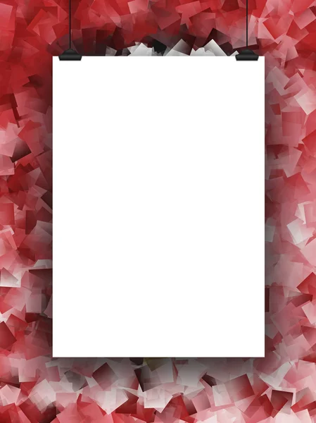 One hanged rectangular paper sheet with clips on red abstract — Stock Photo, Image