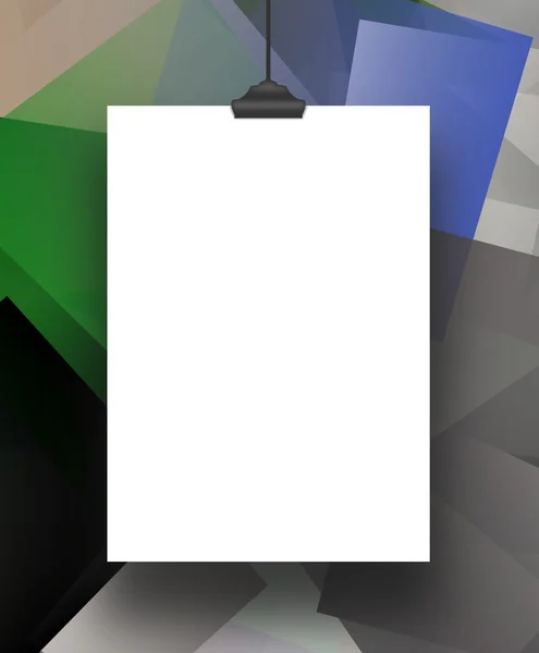 One hanged vertical paper sheet with clip on modern art — Stock Photo, Image