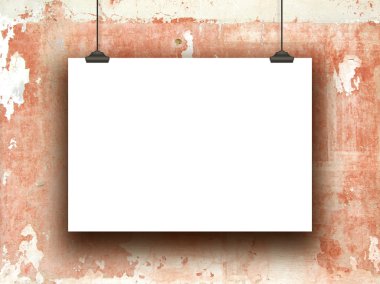 Tek klipleri kırmızı boyalı beton duvar ile yatay kağıt levha asılmış