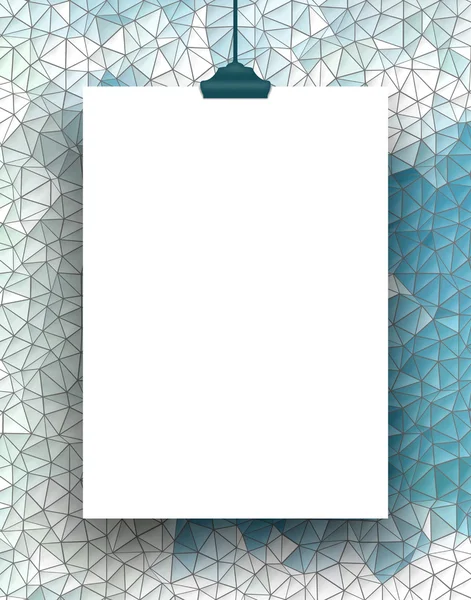 Single hanged vertical paper sheet with clip on blue mesh — Stock Photo, Image