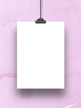 Bir askı kağıt kare üzerinde çizik pembe klibi