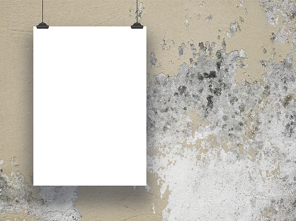 Single hanged frame with clips on the left on brown scratched plaster — Stock Photo, Image