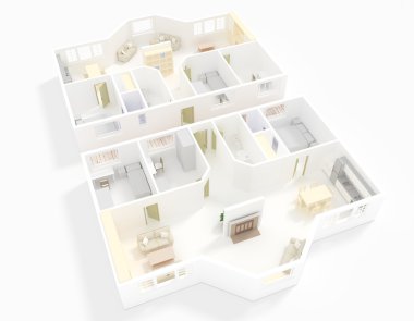 Çift Kişilik Daire çevreleyen beyaz duvarlı 3D iç işleme