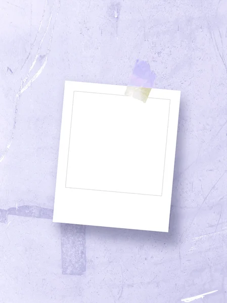 Single blank square instant photo frame with scotch tape on light blue plastic — Stock Photo, Image