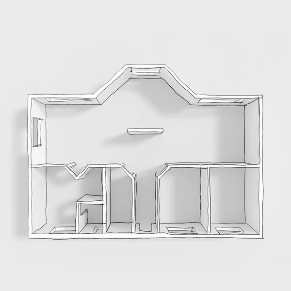 3D interieur lege appartement freehand schets — Stockfoto