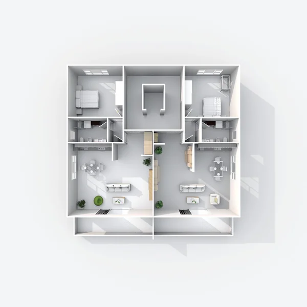 Rendering interno 3d di appartamento senza tetto — Foto Stock