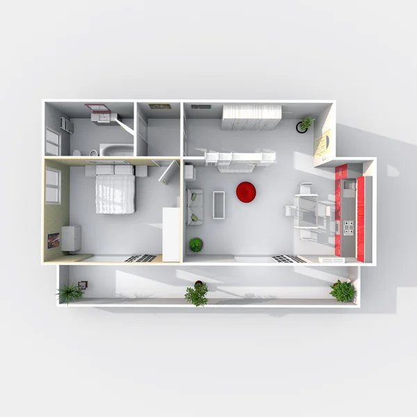 3D model architektoniczny domu mieszkania — Zdjęcie stockowe