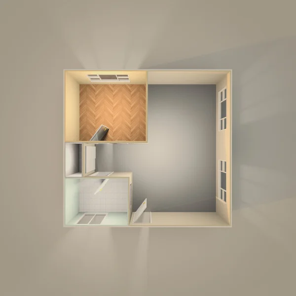 3d rendering interno di appartamento vuoto senza tetto con pavimenti e pareti — Foto Stock