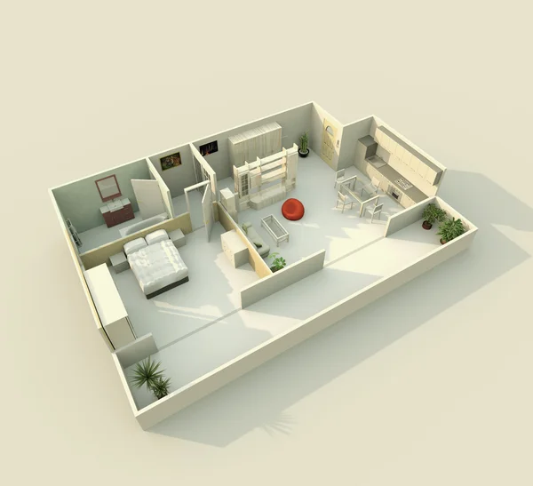 3d Modelo arquitectónico de apartamento en casa —  Fotos de Stock
