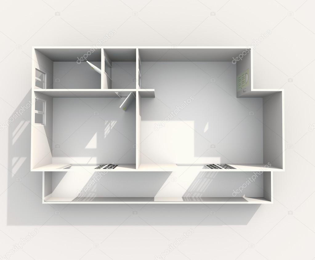 3d interior rendering of paper model apartment