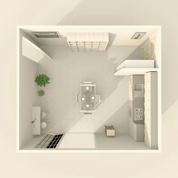 3D rendering wnętrz domowa kuchnia pokój — Zdjęcie stockowe