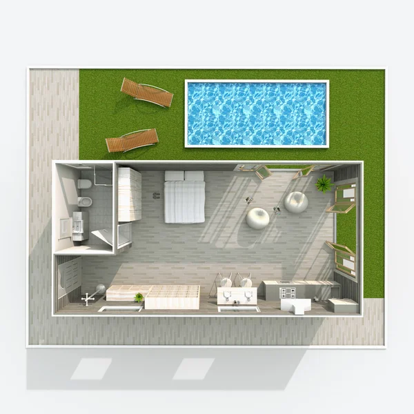 Rendering interno 3d di piccolo appartamento arredato — Foto Stock