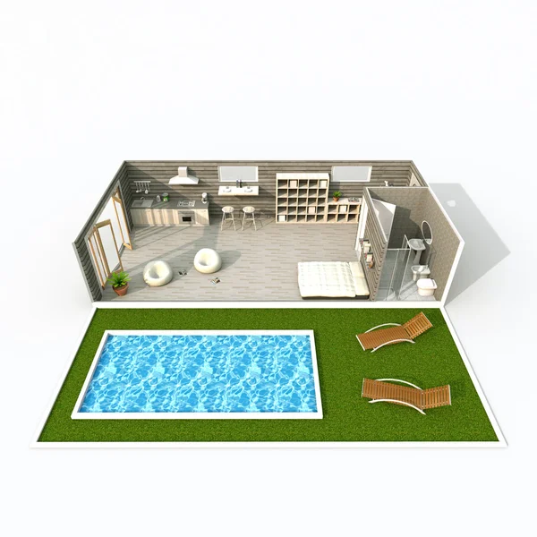3D rendering wnętrz umeblowane mieszkanie — Zdjęcie stockowe