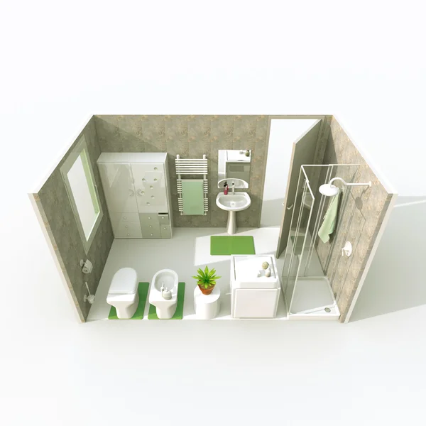 3d representación interior de baño amueblado —  Fotos de Stock