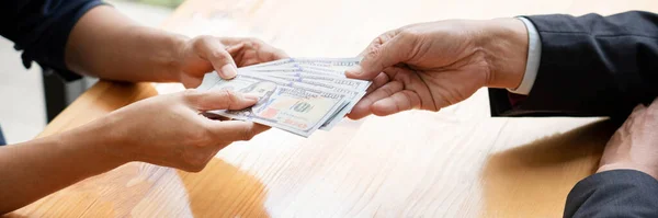 Businessman Reciving Money United States Dollars Bills Corruption His Partner — Stock Photo, Image