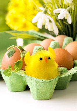 Paskalya yumurtası ve çiçekli tavuk.