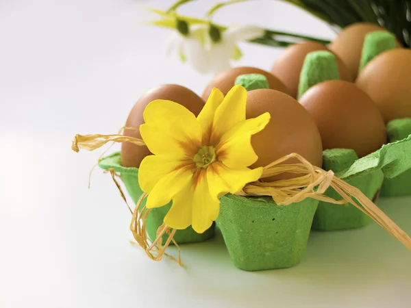Cartão de saudação de Páscoa - ovos em recipiente — Fotografia de Stock