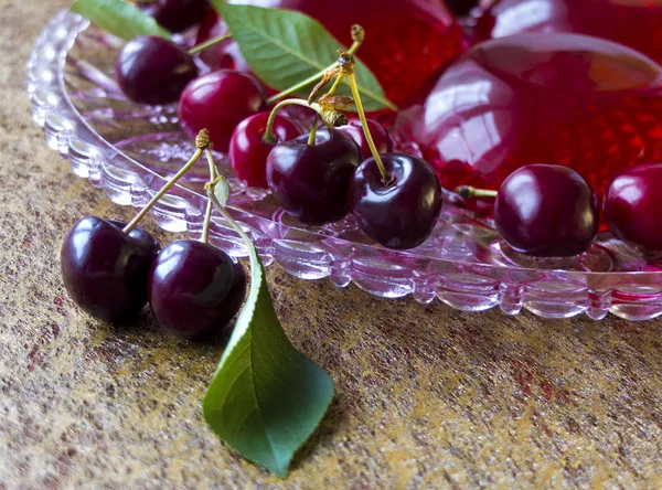 Summer refreshing dessert - red berries jelly with cherries — Stock Photo, Image
