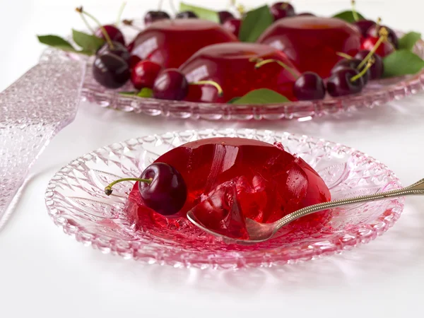 Summer refreshing dessert - red berries jelly with cherries — Stock Photo, Image