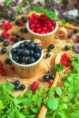 Fotoğraf, taze yaz yemeklerini gösteriyor. Bunlar köyden olgun bahçe meyveleri..