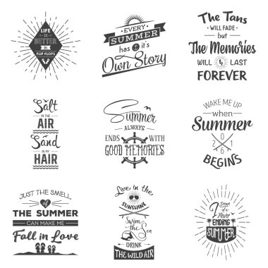 Vintage yaz tipografik tırnak seti