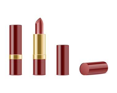 Beyaz arkaplanda kırmızı ruj izole edildi