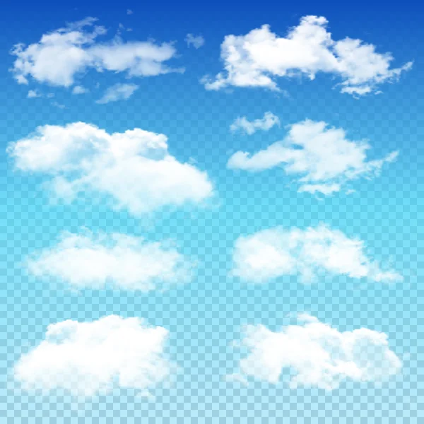 Conjunto de nubes diferentes transparentes — Vector de stock