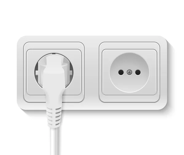 Vector power socket with cable plugged — Stock Vector