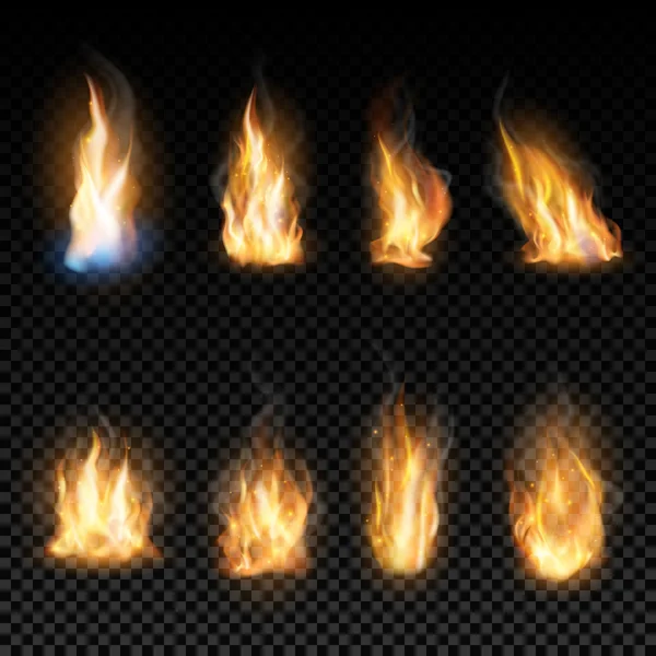 Ogień płomieni na przezroczystym tle. — Wektor stockowy