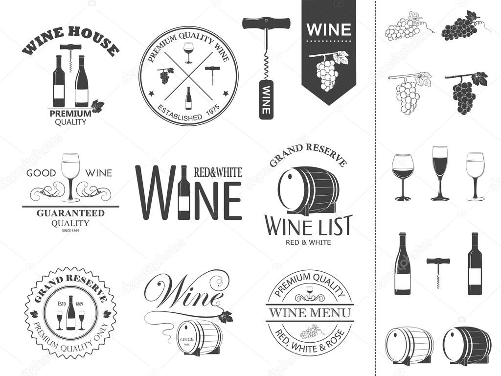Wine labels and icons set. Vector EPS8 illustration.
