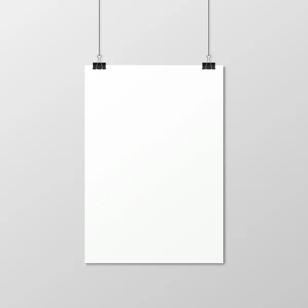 Witte verticale poster A4 op een touw. — Stockvector