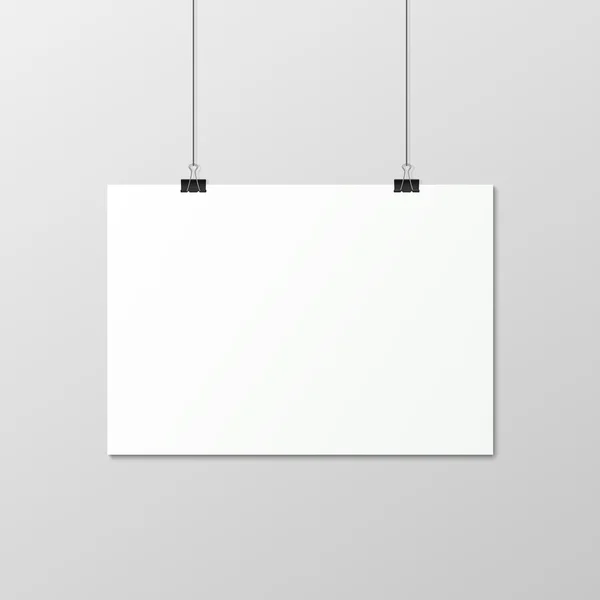 Cartaz vertical branco A4 em uma corda . — Vetor de Stock