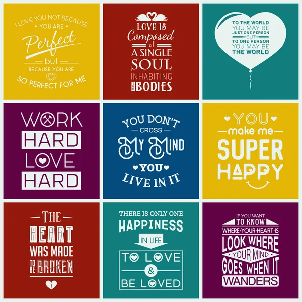 Conjunto de citas tipográficas de amor vintage — Vector de stock