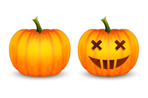 Vektorová karikatura Halloween Pumkin Lantern. Funny Face and Blank. Nastavit detailní izolaci na bílém pozadí. Přední pohled. Navrhnout šablonu. Podzimní prázdniny, Halloweenská koncepce — Stockový vektor