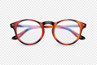 Vektör 3d Gerçekçi Plastik Leopar Rimmed Göz Gözlüğü Şeffaf Arka plan 'da izole edildi. Kadınlar, Erkekler, Unisex Aksesuarları. Optik, Sağlık Konsepti. Tasarım Şablonu, Mockup. Ön Görünüm