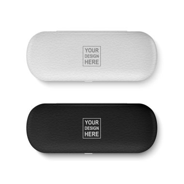 Vector 3d Gerçekçi Dokulu Plastik Beyaz ve Siyah Gözlük Kapalı Çekim Beyaz Arkaplanda İzole Edildi. Mockup için tasarım şablonu. Uzayı kopyala Üst Görünüm