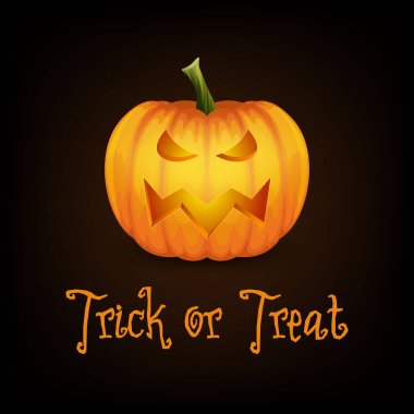 Şeker mi şaka mı? Pumkin ile Cadılar Bayramı Bayrağınız kutlu olsun. Vektör Karikatür Cadılar Bayramı Kabak Feneri Karanlık Arkaplanda Komik Yüzlü. Ön Manzara. Tasarım Şablonu. Sonbahar Tatili, Cadılar Bayramı Konsepti