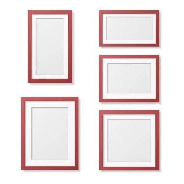 Vektör 3D Gerçekçi Tahta veya Plastik Basit Modern Minimalist Kırmızı Resim Çerçevesi Beyaz Arkaplanda İzole Edildi. Model, Sunum, Sanat Projeleri ve Fotoğraflar için Tasarım Şablonu