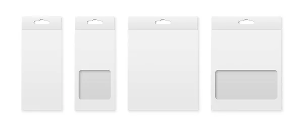 ベクトル3Dリアルなブランクペーパーホワイト製品パッケージボックス用鉛筆、ペン、クレヨン、フェルト先端ペン白背景に分離。モックアップ、プロダクトパッキング、ロゴのためのデザインテンプレート。トップ表示 — ストックベクタ