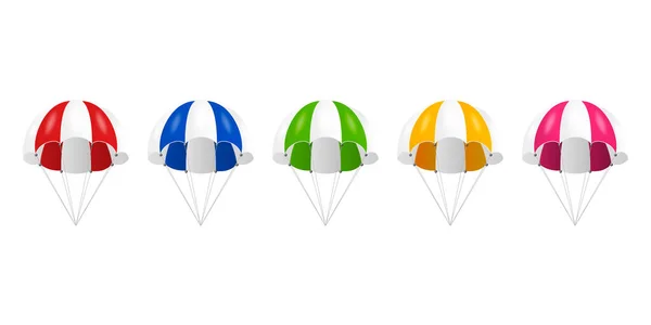 Ensemble d'icône de parachute bicolore à rayures colorées réalistes vectorielles 3d isolé sur fond blanc. Modèle de conception pour les services de livraison, la poste, le commerce électronique, le concept sportif, la bannière Web, la maquette. Vue de face — Image vectorielle
