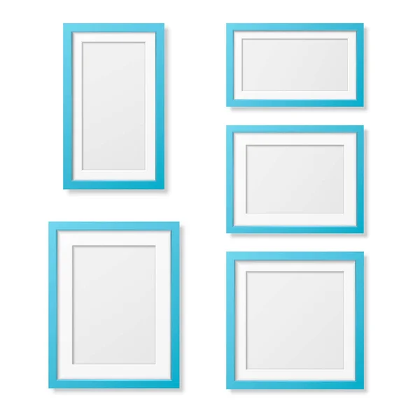 矢量三维重建木或塑料简单现代简约的蓝色画框设置隔离在白色背景。设计模型、展示、艺术计划及照片模板 — 图库矢量图片