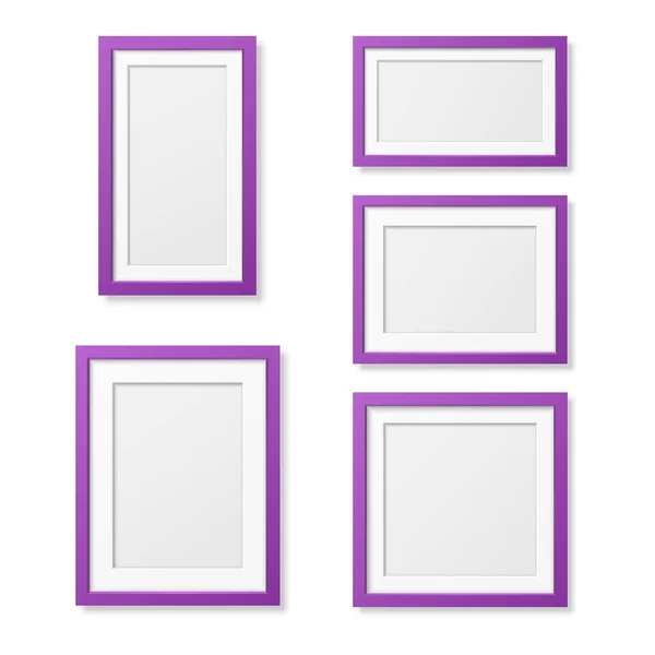 Vector 3D Reaistic madeira ou plástico simples moderno minimalista roxo quadro conjunto isolado em fundo branco. Modelo de Design para Mockup, Apresentações, Projetos de Arte e Fotos —  Vetores de Stock