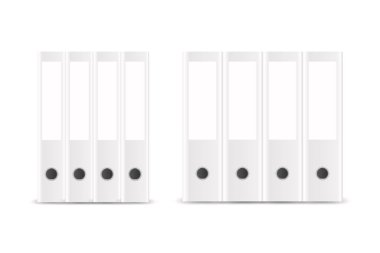 Vektör 3d Kapalı Gerçekçi Beyaz Boş Ofis Dosyası A4 Kağıt Seti Kapanış Yüzükleriyle Beyaz Arkaplan 'da izole edildi. 4, 5, 7, 8, 10 cm. Tasarım Şablonu, Mockup, Yan Görünüm