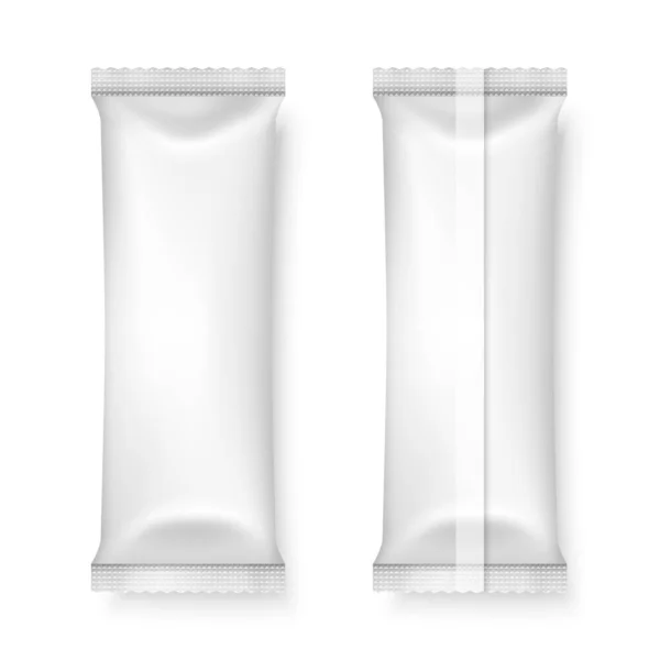 Vector 3D Realistic Blank White Packaging Icon Set Nahaufnahme Isoliert auf Weiß. Kaffee, Tee, Salz, Zucker, Gewürze, Schokolade, Zuckerwatte, Sachet. Design-Verpackungsvorlage für Mockup. Ansicht von oben — Stockvektor