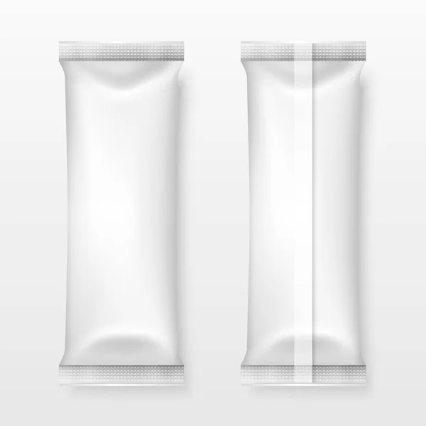 Vector 3D Realistic Blank White Packaging Icon Set Nahaufnahme Isoliert auf Weiß. Kaffee, Tee, Salz, Zucker, Gewürze, Schokolade, Zuckerwatte, Sachet. Design-Verpackungsvorlage für Mockup. Ansicht von oben — Stockvektor