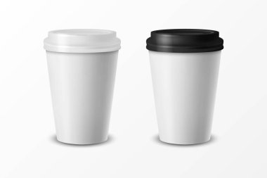 Vector 3d Relistic Glossy Paper or Plastic Disposable White Coffee Cup with Lid, Cap. Design Template for Cafe, Restaurant Brand Identity, Mockup. Front View clipart