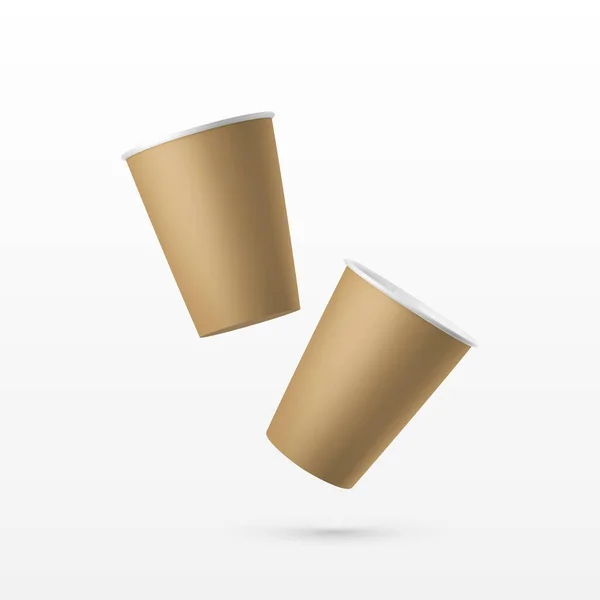 Vector 3D Realistic Brown Paper Einwegbecher für Getränke, Getränke isoliert auf weißem Hintergrund. Kaffee, Limonade, Tee, Cocktail, Milchshake. Design-Verpackungsvorlage für Mockup. Frontansicht — Stockvektor